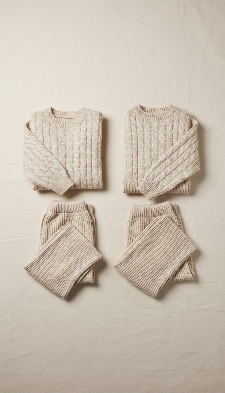 Cream Knit Couples Loungewear Set