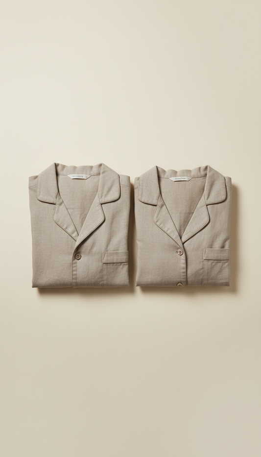 Taupe Linen Couples Pajama Set